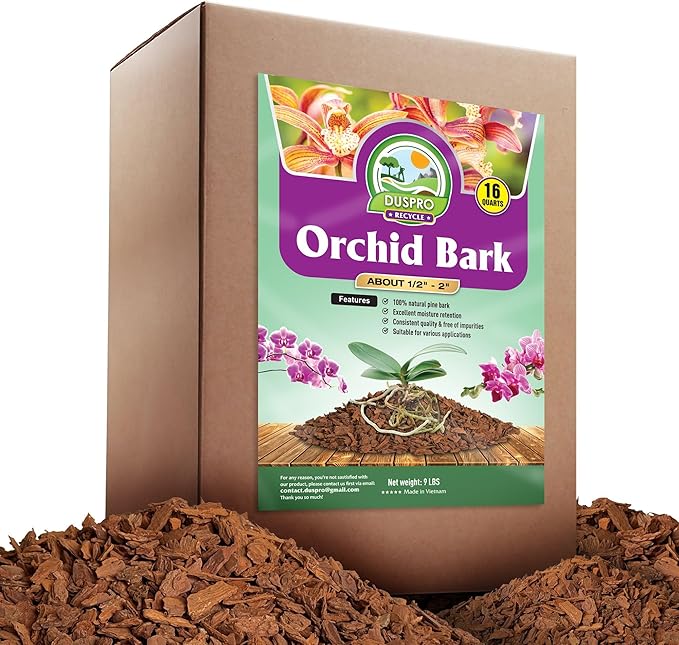 DUSPRO Orchid Bark Bulk, Fine Orchid Bark for Plants, Optimal Texture Bark for Orchids, Ideal Wood Chips for Plants, Plant Bark for Potting, Bark Soil for Plants (16 qts, Standard Bark)