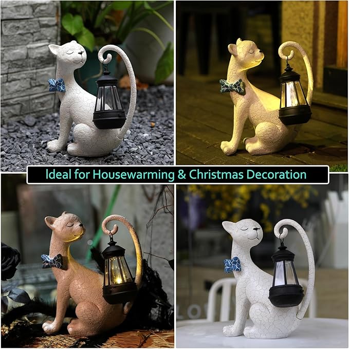 Solar Outdoor Garden Statues Light Clearance,Cute White Cat Figurines Garden Sculpture Decor, Unique for Women, Men or Daughter, Housewarming Gifts and Yard Decoration