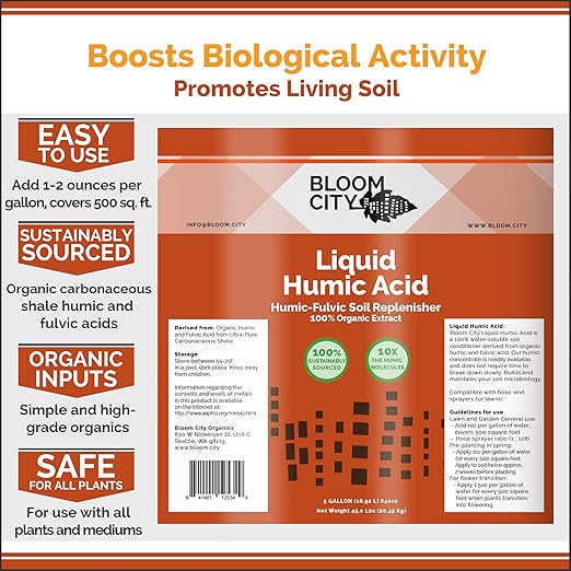 Bloom City Organic Liquid Humic Soil Health Formula, Great for Houseplants, Gardens and Lawns, 1/2 Pint (8 oz) Concentrated Makes 30+ Gallons