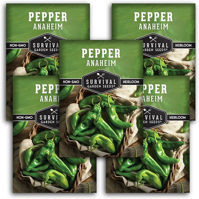 Survival Garden Seeds Anaheim Chili Pepper Seed for Planting - 5 Packets with Instructions to Plant & Grow Mild to Medium Hot Chile Peppers in Your Home Vegetable Garden - Non-GMO Heirloom Variety