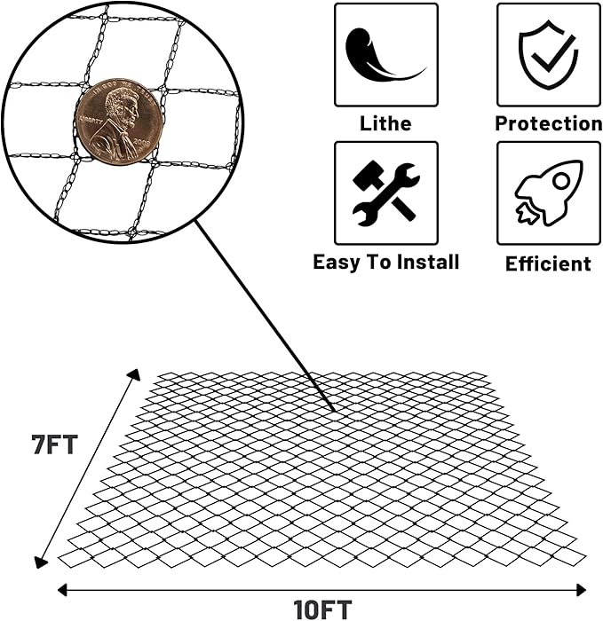 Rainleaf Pond Netting, 7' x 10' Pond Net Cover, Koi Pond Netting for Leaves, Heavy Duty Koi Pond Net Protecting Koi Fish from Herons, Stakes Included