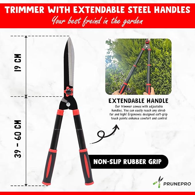 Hedge Shear 15’’-24’’ Extendable Manual Trimmer - Durable Garden Shears for Bushes & Shrubs - Heavy-Duty Gardening Tool for Precise Trimming, Yard Tools for Gardening, Red/Black