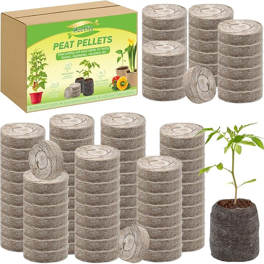 ZeeDix 100 Pcs (40mm) Peat Pellet Fiber Soil Plant Seed Starters - Seed Starter Pellets Pods Compressed Peat Pellets for Grow Herbs, Plant, Flowers and Vegetables
