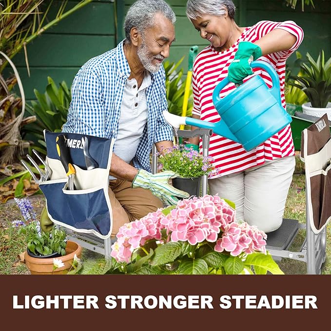 Foldable Garden Kneeler Seat Heavy Duty [Upgraded Widened Thick Kneeling Pad] Garden Stool with Large Garden Tool Bags with Pockets - Portable Garden Bench Gardening Gifts for Parents
