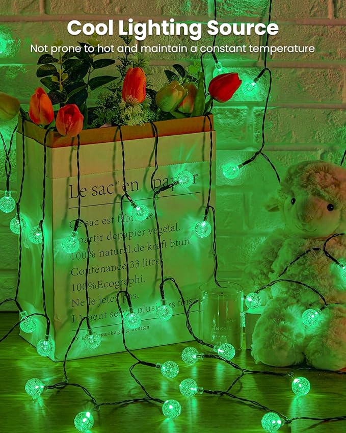 Solar String Lights Outdoor 120 LED 72 Ft Total, Crystal Globe Lights with 8 Lighting Modes, Waterproof Solar Powered Patio Lights for Garden Yard Porch Wedding Party Decor (Green)