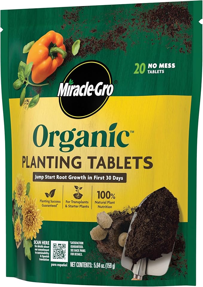 Miracle-Gro Organic Planting Tablets, for Transplants and Starter Plants, Formulated with Calcium, Jump Starts Root Growth, OMRI Listed, 20 Tablets