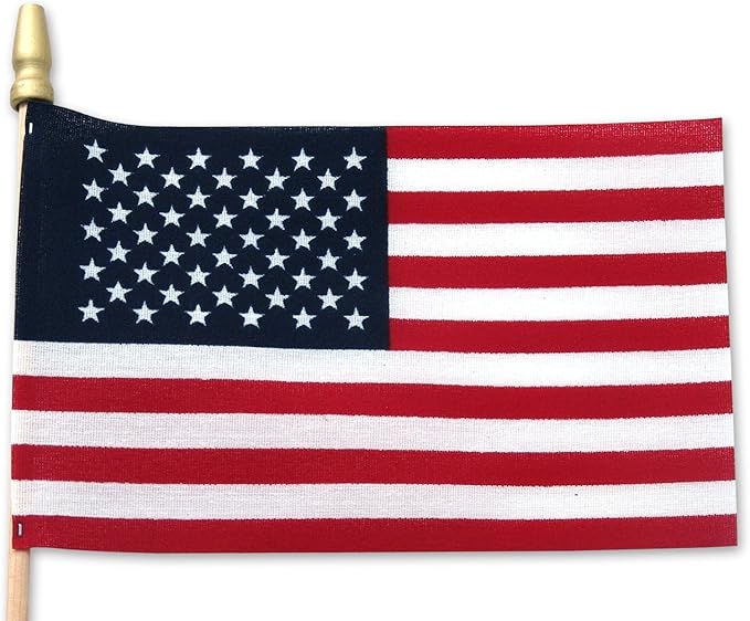 Super Tough 4"x6" Cotton US Stick Flag with Spear Tip - USA-Made Hand Held American Ensign for Parades, Holidays, and Events - Durable Cotton Fabric - Ideal for Patriotic Celebrations -100 Pack