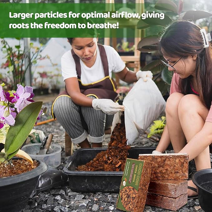 Coco Chips Substrate 4.4 LBS, Organic Coconut Husk Brick with Low EC and pH Balanced, Easy to Expand Coco Coir Mulch Medium for Garden Flowers & Reptile Bedding (4 Pcs)