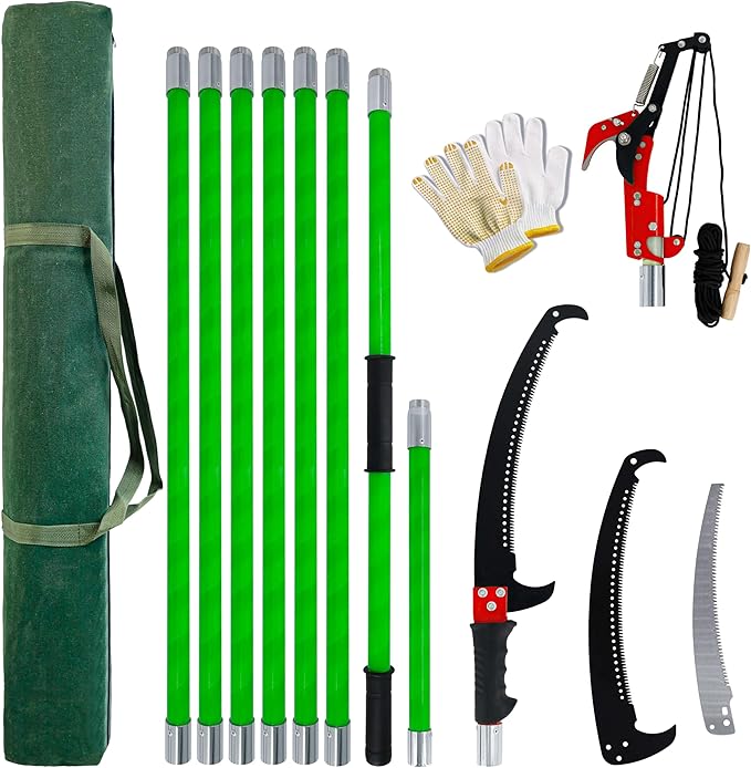 Tree Trimmer, Pole Pruning Saw, Extended Multi-Stage Pole Saw, Gardening Tools Pruner Hand Pole Saw For Yard(Green 26FT)
