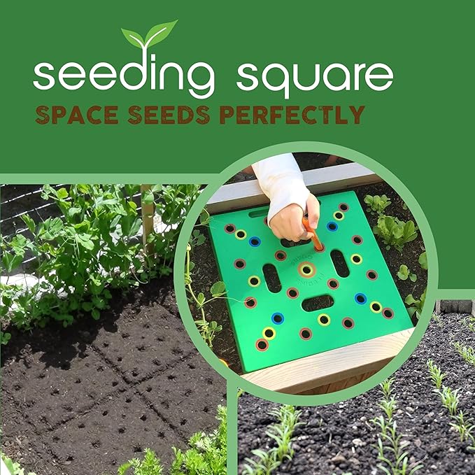 Seeding Square (10-Pack - Seed and Seedling Spacer Tool for Bigger Harvests, Organized Plants & Fewer Weeds – Color-Coded Gardening Template with Magnetic Dibber, Ruler & Planting Guide
