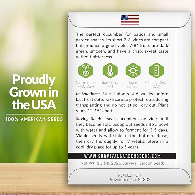 5 Packs Spacemaster Cucumber Seed for Planting - Packet with Instructions to Plant Container Friendly Cucumbers in Your Home Vegetable Garden - Non-GMO Heirloom Variety - Survival Garden Seeds