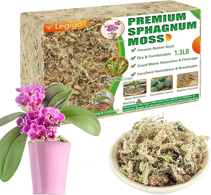 Legigo 1.3LBS Premium Sphagnum Moss for Plants 25QT Natural Succulent Carnivorous Plant Moss Dried, Long Fiber Orchid Moss for Repotting Succulent Sarracenia Potted Plants Gardening and Reptiles