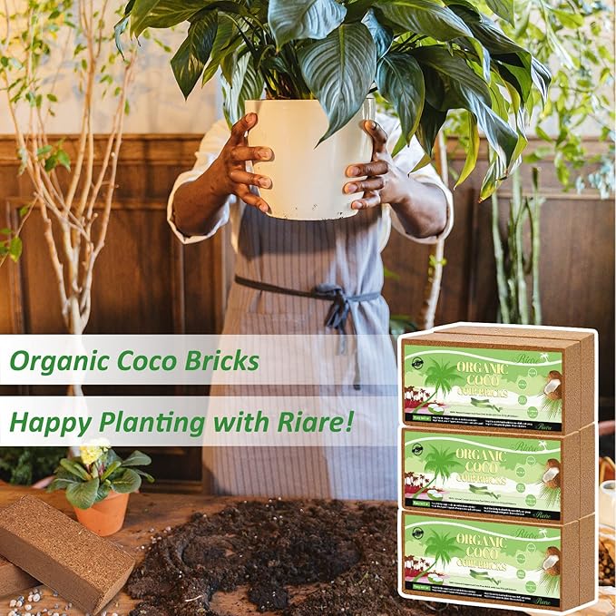 Riare 6pcs Organic Coco Coir Bricks Soil Blocks- 100% Natural Compressed Coco Peat Brick Coconut Fiber Substrate with Low EC& pH Balance, High Expansion Coco Coir Pith Coconut Husk for Garden