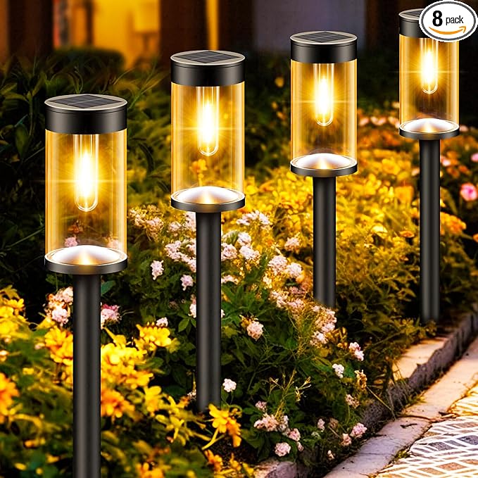 nipify LED Solar Pathway Lights Outdoor, 8 Pack Waterproof Solar Powered Yard Lighting, Auto On/Off Solar Walkway Light for Garden Lawn Path Outside(Warm White)