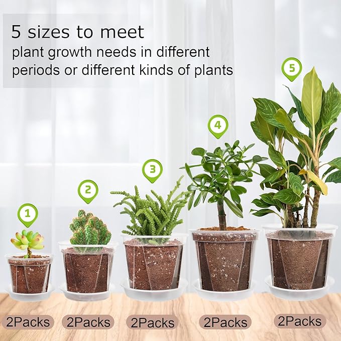 Clear Nursery Pots for Plants - 10 Pack Transparent Plastic Planter in 3.9/4.7/5.5/5.9/6.3 Inch Reinforced Plant Pots with Drainage Holes Durable Seedling Pots with 10Pcs Labels