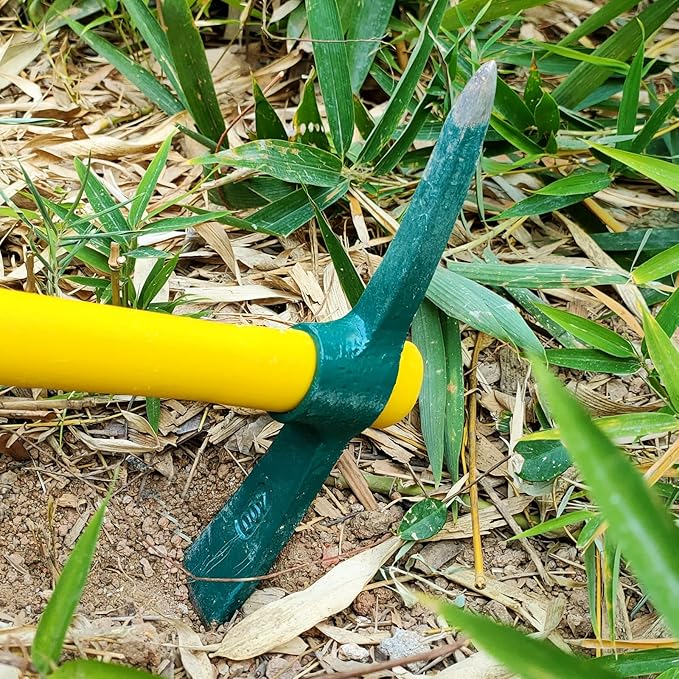 Pick Mattock Hoe Heavy Duty, Gardening Hand Pick with 15 Inch Shock Absorption Rubber Handle and Forged Head, Pick Axe Hand Tool for Digging Weeding Prospecting Camping