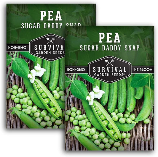 Survival Garden Seeds - Sugar Daddy Snap Pea Seed for Planting - 2 Packs with Instructions to Plant and Grow in Delicious Pea Pods Your Home Vegetable Garden - Non-GMO Heirloom Variety