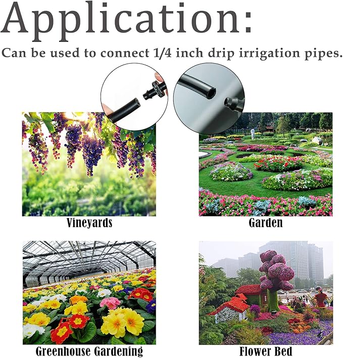 340PCS 1/4" Drip Irrigation Kit Barbed Connectors, Straight Barb, Tee, Single Barb, End Plug, Elbow, 4 Way Coupling Irrigation Fittings for Garden Lawn Flower Pot