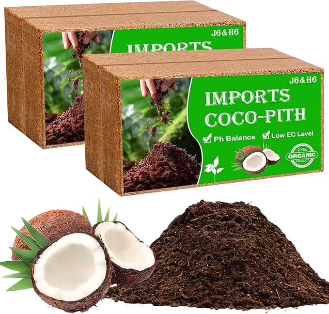 J6&H6 4 Pack Natural Organic Coco Coir Bricks for Plants,Coconut Soil with Low EC Value and PH,Easy to Expand Coconut Coir Bricks Potting Soil,Suitable for Garden Planting Flowers and Vegetables