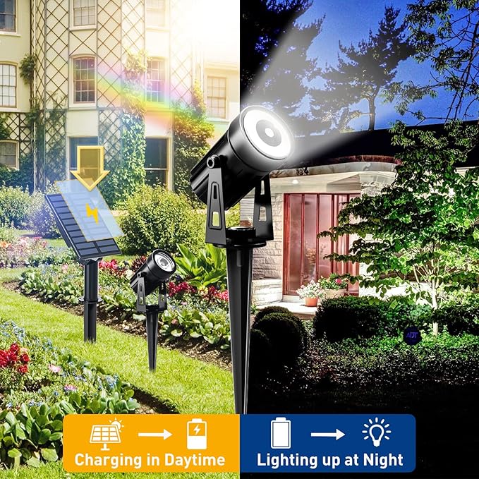 T-SUNUS Solar Landscape Spotlights, Solar Garden Spot Lights IP65 Waterproof 9.8ft Cable, 2000mAh Separated Solar Panel, Auto On/Off for Garden Driveway Pathway Pool Area (White 6000K)