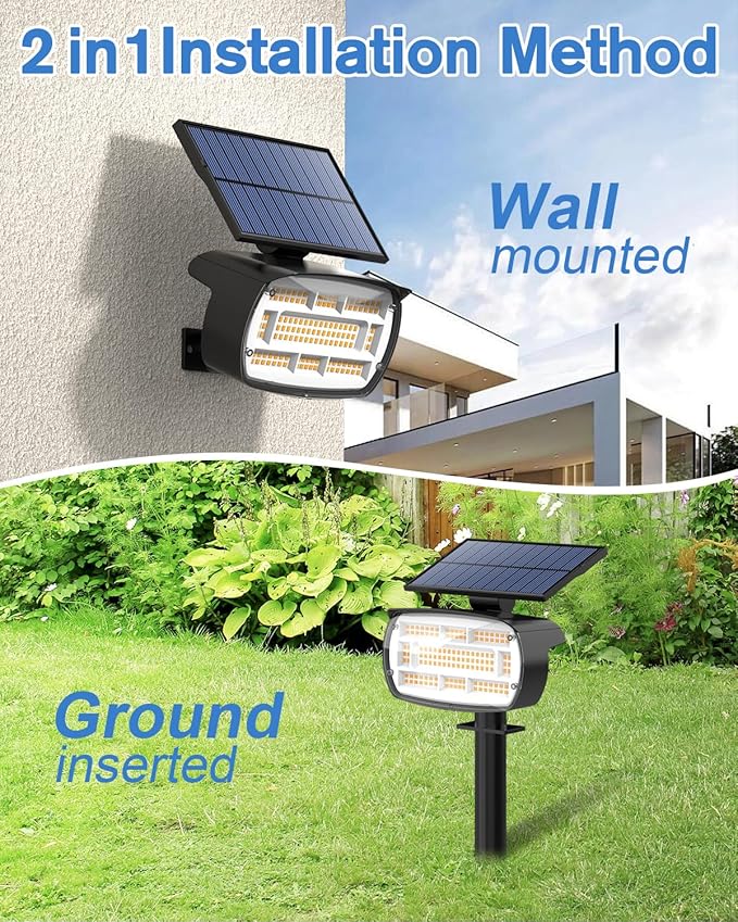 Fabrito Solar Spot Lights Outdoor 136 LEDs, Large Area Lighting Solar Lights Outdoor, 2 Pack IP65 Waterproof Landscape Spotlights Auto On/Off for Yard, Garden, Pathway, Plants,Tree (Warm White)