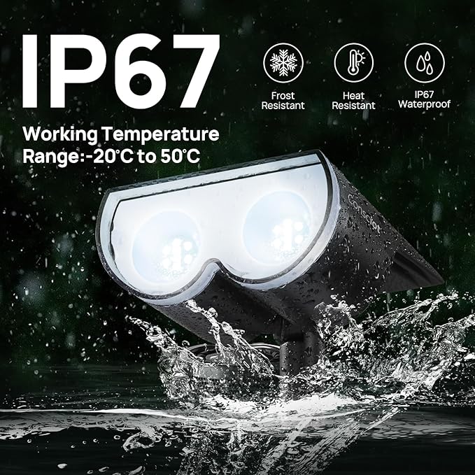 Consciot 16 LEDs IP67 Waterproof Outdoor Solar Spot Lights, Auto On/Off Adjustable for Garden Yard Pathway, 2-in-1 Wall Lights (Cool White, 2 Pack)