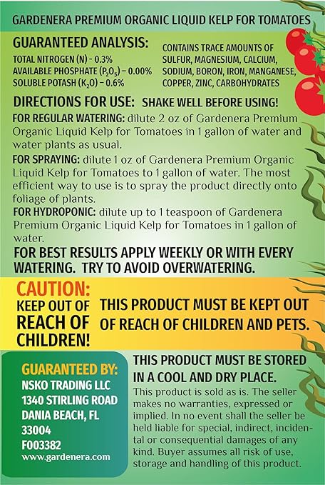 Premium Liquid Kelp Fertilizer for Juicy Tomatoes by Gardenera - 32 oz - Enhance Growth and Sweetness in Your Tomato Plants