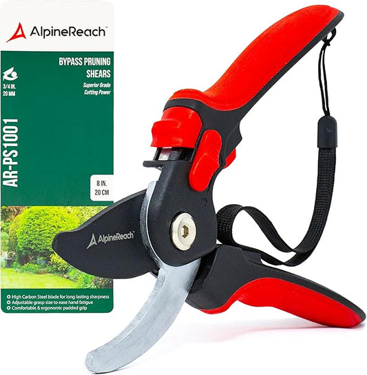 AlpineReach Bypass Pruning Shears for Gardening, Sharp Ergonomic Pruners, Heavy Duty High Carbon Steel Blade Plant Cutting Clippers, Adjustable Soft Handle for Small & Large Hands, Secateurs, Gift