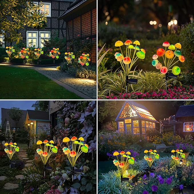 Solar Garden Lights, 2 Pack Solar Mushroom Lights Outdoor, Gifts for Woman Mom Grandmom Mothers Day, Upgraded 24LED Mushroom Flower Light Yard Decor Outside Waterproof for Lawn Front Porch Patio