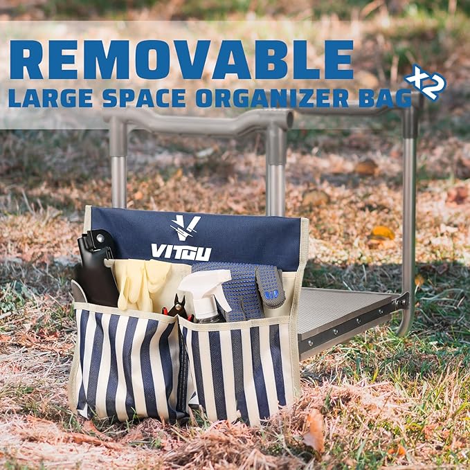 VITUU Garden Kneeler and Seat 2024 New Upgraded Heavy Duty Foldable Garden Stool Portable Garden Bench for Kneeling and Sitting with 2 Tool Pouches,Gardening Gifts for Women,Seniors,Parents