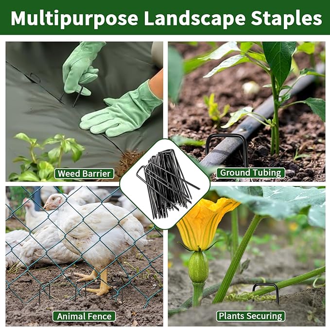 6 Inch Galvanized Garden Landscape Staples Stakes, Heavy Duty Anti Rust Stakes U-Shaped Weed Barrier Fabric Stakes for Holding Fence Ground Cover Artificial Turf Soaker Hose Dripper Irrigation (50).