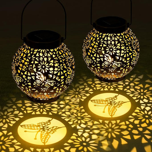 MAGGIFT 2 Pack Solar Lanterns Outdoor Waterproof Hanging Lantern Lights Decorative Solar Light for Garden Table Patio Yard Pathway Walkway,Unique Gifts for Women Gardening,Warm White.