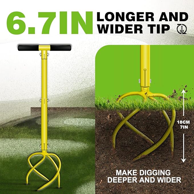 Manual Twist Tiller, Height Adjustable Hand Tiller, Heavy Duty Garden Claw Cultivator with Long Handle - Soil Ripper,Lawn Aerator,Soli Lossener,Areator Loosen,Rototiller,Weeder for Flower Box…