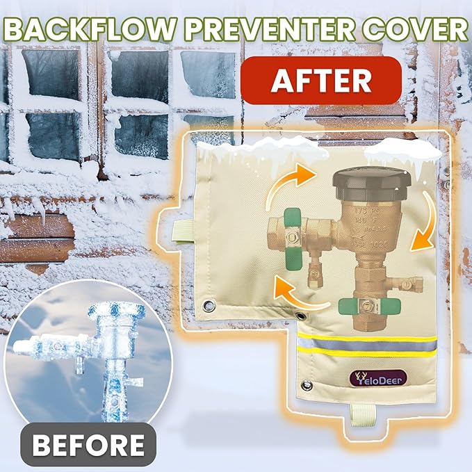 Backflow Preventer Insulation Cover YeloDeer, Beige 5 Layers of Hose Bib Cover freeze Protection(5°F), 12"W x 13"H Irrigation Sprinkler Valve Cover Insulated Waterproof Winter Water Well Pump Covers