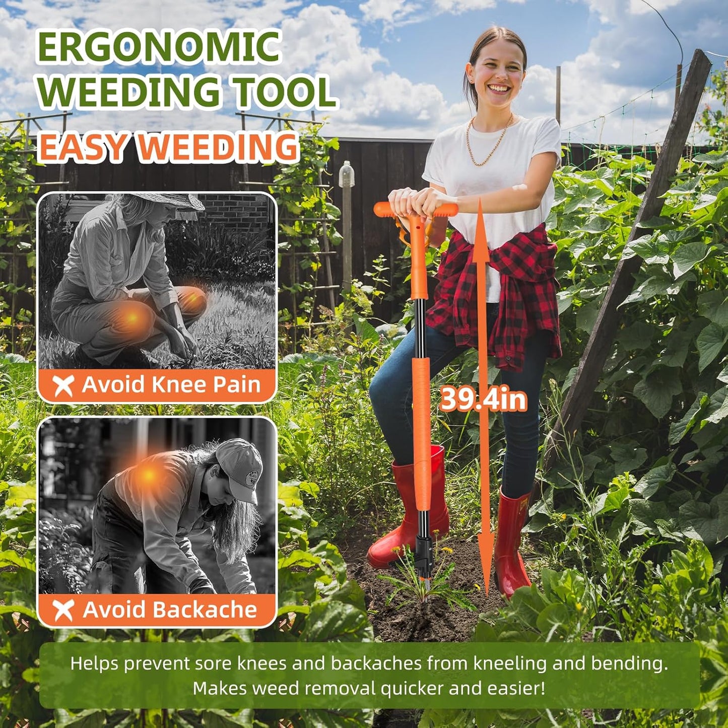 SHANTRA Weed Puller Tool, 3-Claw Stand Up Weed Puller Tool with Long Handle, Garden Weeder Puller Heavy Duty Stand Up Weeder, Weeding Tool for Lawn, Yard, Garden, Crabgrass, Dandelion Picker