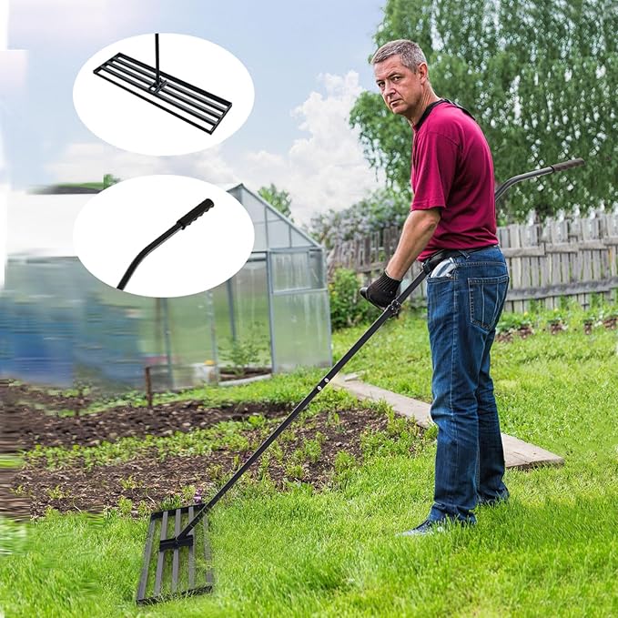 NITTO Lawn Leveling Rake – Heavy Duty Steel Rakes for Gardening with Ergonomic Easy Grip Handle – Multipurpose Landscape Rake for Lawn Care with Gardening Scissors, Gardening Gloves, Small Wrench
