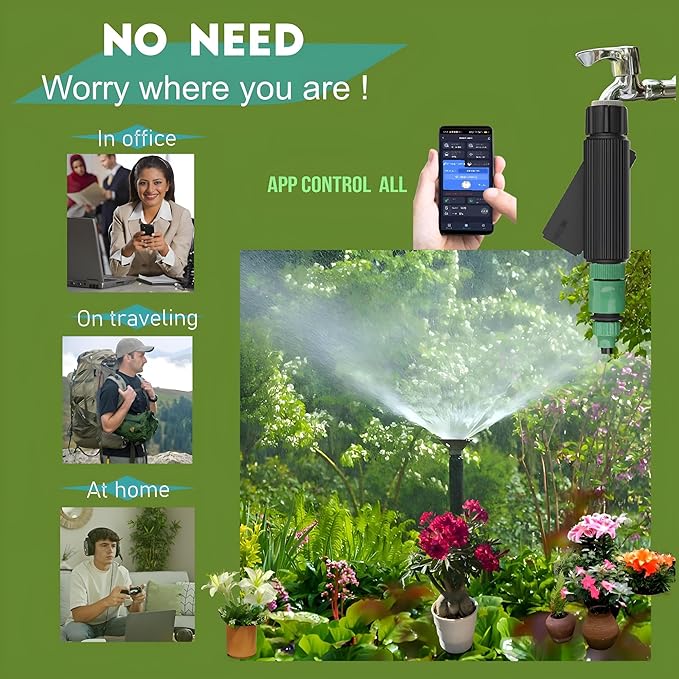 Smart Hose Timer WiFi & Bluetooth - Solar/USB Rechargeable Sprinkler Controller, Programmable Auto Water Timer with App for Lawn/Yard/Garden/Drip Irrigation, No Hub Required (2 Pieces)