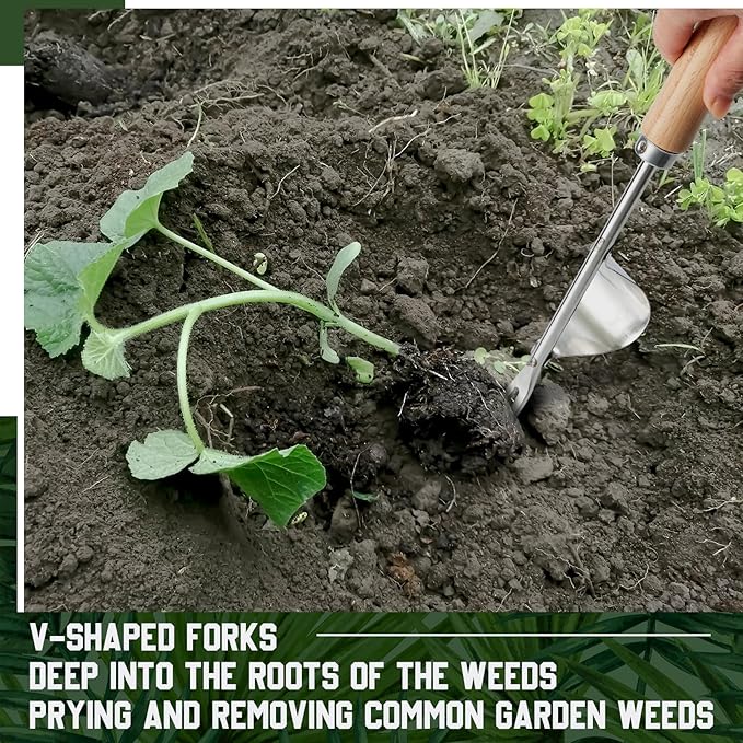 Yungyan 5 Pcs Weed Puller Set Include Hori Weeding Knife Uprooting Crack Weeder Puller Tool 5 Teeth Weeding Tool L Shape Gardening Crack Sickle Tool Hoe for Garden Lawn Grass Moss Removal Backyard