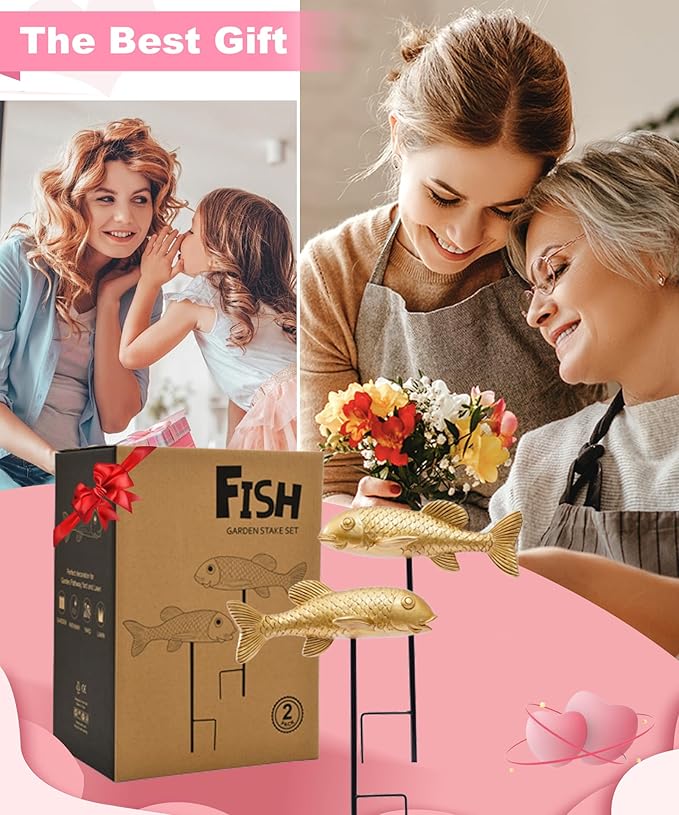 Outdoor Koi Fish Statues 2Pack: Garden Sculpture Ornaments Pond Decor for Yard Lawn Patio Porch Outside Decorative Gifts for Grandma Women Mom