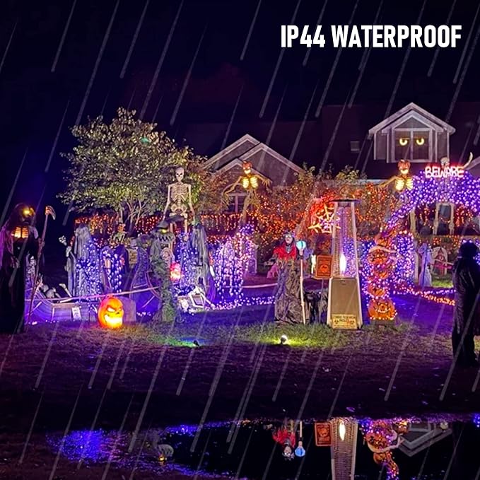 FUNPENY 164FT 500 LED Halloween Lights, 8 Modes Waterproof Plug in String Lights for Halloween Indoor Outdoor Yard Party Wedding Garden Home Decorations (Purple & Orange)
