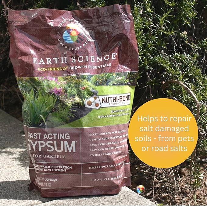 Earth Science Fast Acting Gypsum - Soil Conditioner Adds Calcium, Repairs Salt Damage & Root Growth with Nutri-Bond Runoff Reduction Technology (5 lb)