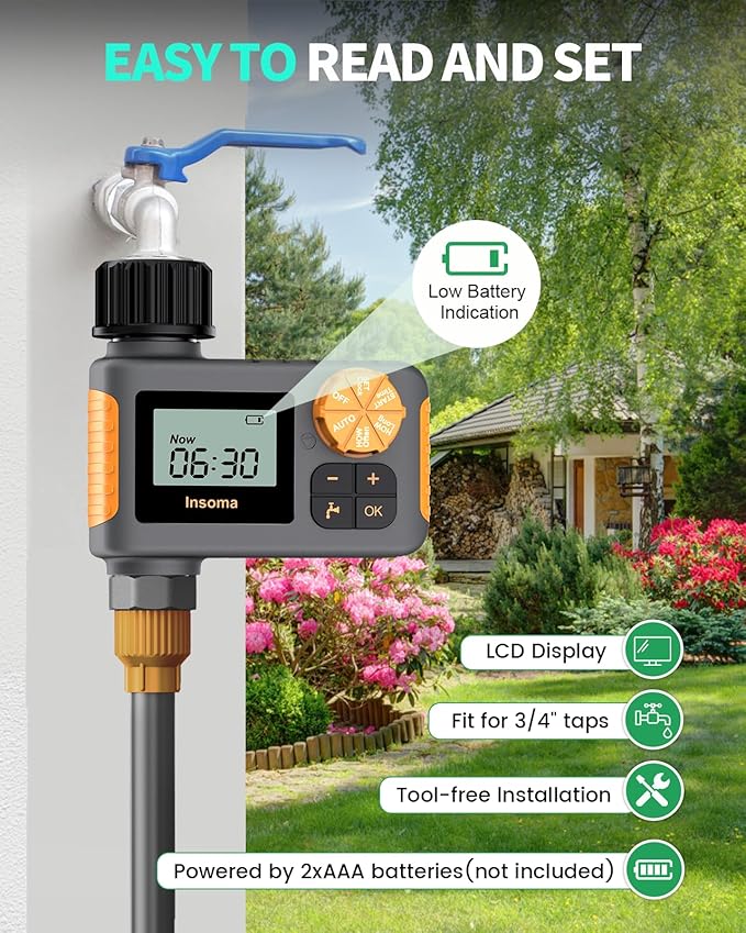 Sprinkler Timer, Hose Timer for Watering, Programmable Water Timer with Rain Delay/Manual/Automatic Irrigation System, Outdoor Garden Hose Faucet Timers for Yard Lawn