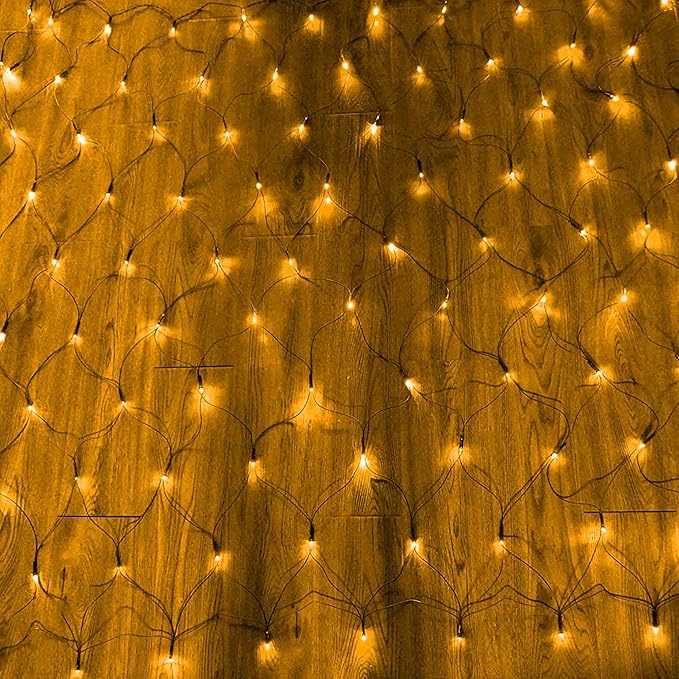 Dazzle Bright Christmas Net Lights, 360 LED 12FT x 5 FT Green Wire Waterproof Connectable Lights with 8 Modes, Christmas Outdoor Lights for Bushes Garden Party Wedding Holiday Decoration (Warm White)