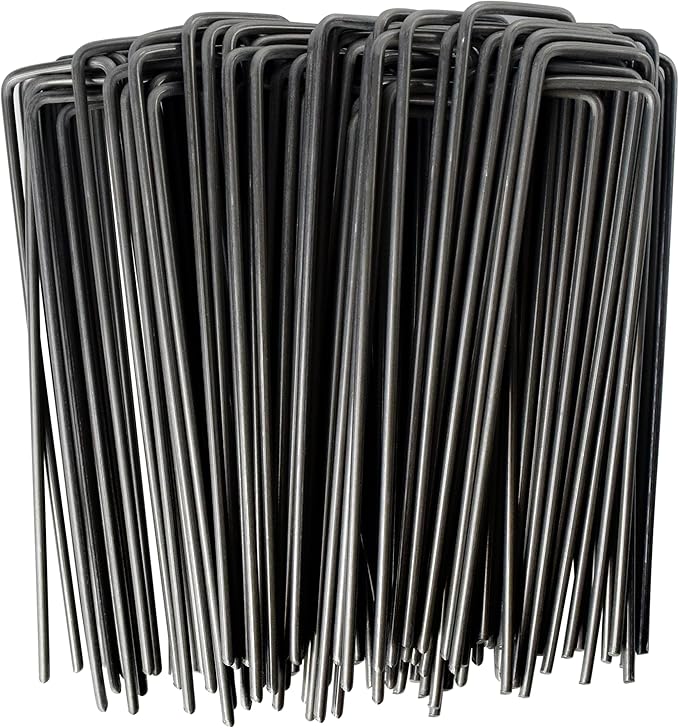 MySit 6" Garden Staples Landscape Stakes Ground Pins 100 Pack, Lawn Staples Weed Fabric Staple, Heavy Duty 11-Gauge(3.0mm) Steel Sod Anchor Securing Pegs for Securing Fabric