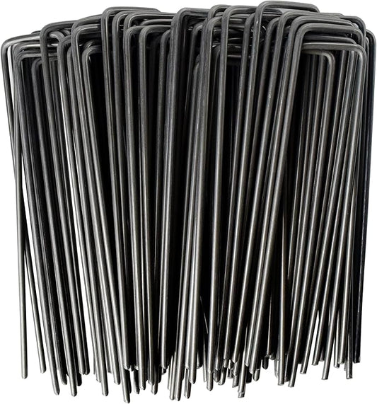 MySit 6" Garden Staples Landscape Stakes Ground Pins 100 Pack, Lawn Staples Weed Fabric Staple, Heavy Duty 11-Gauge(3.0mm) Steel Sod Anchor Securing Pegs for Securing Fabric