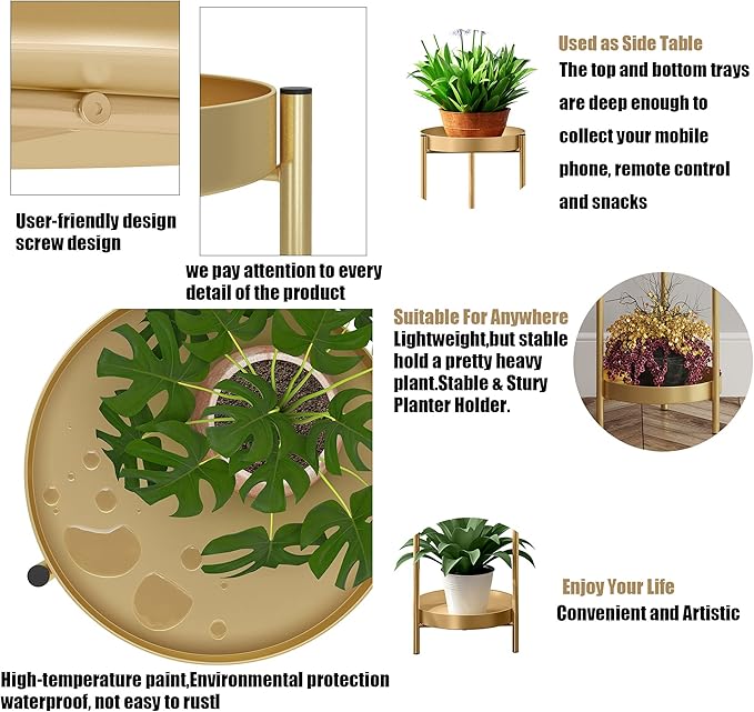 30" Plant Stand, 2 Tier Metal Flower Plants Holder with 2 Removable Display for Indoor or Outdoor,Pot Plant Planter Display(30 X 10in, Gold)