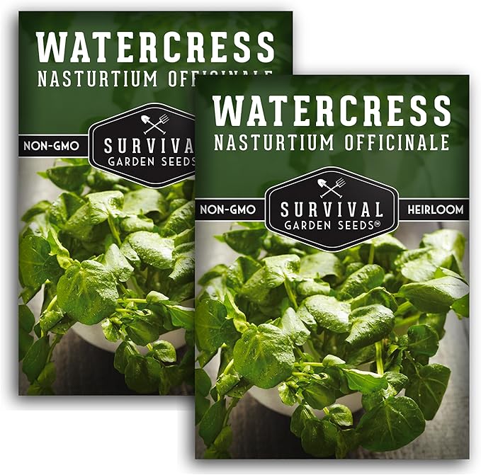 2 Packs Watercress Seed for Planting - Packet with Instructions to Grow Nasturtium officinale in Your Home Vegetable Garden - Non-GMO Heirloom Variety - Survival Garden Seeds