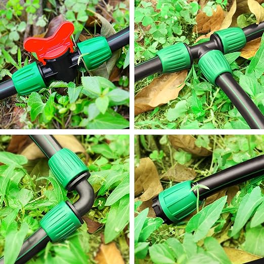 20 Pieces Drip Irrigation Fittings for 1/2 Inch Drip Tubing (1/2" ID x 0.65" OD)：1/2'' Irrigation Tubing Connectors Including Couplings Tees Elbows Valves Reducing Tee Plugs 3/4" Adapters
