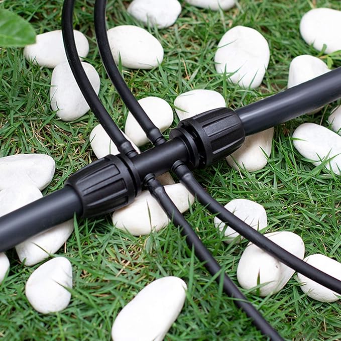 Kalolary Barbed Tee for 5/16” to 1/4” Irrigation Tube, 20PCS Anti-Drop Drip Irrigation Hose Fittings for 8/12mm 4/7mm PE Pipe Lock Female Connectors for Micro Spray Parts 6-Way Adapter Watering System