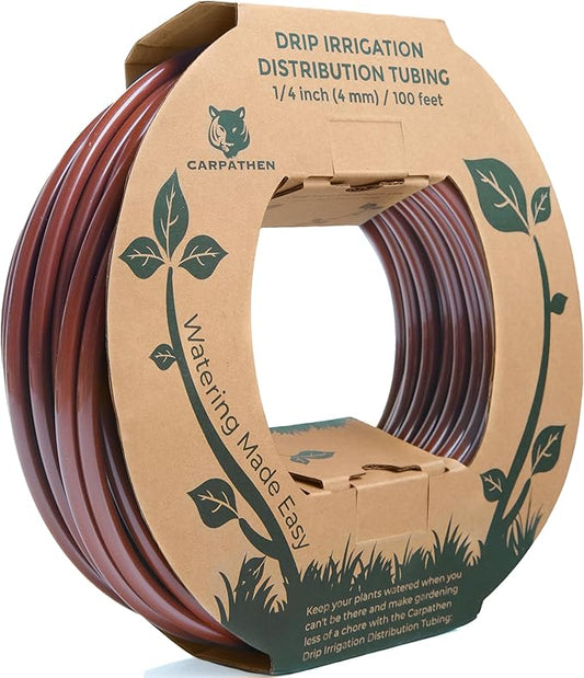 CARPATHEN 1/4 Drip Irrigation Tubing - 100 ft Brown Drip Irrigation Hose Perfect for DIY Garden Irrigation System, Hydroponics, Misting Tubing, or as Blank Distribution Tubing for any Garden Project